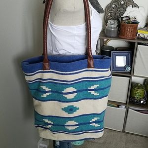 Aztec blue tribal canvas handbag
